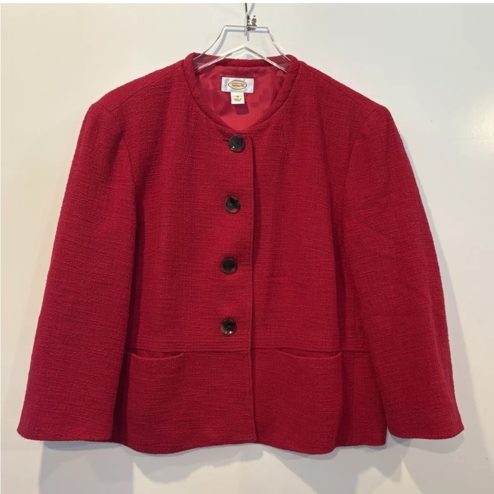 Talbots Red Wool Blend Blazer Jacket‎ Career Womens Size 18